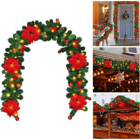 Randaco Weihnachtsgirlande Deko Weihnachten Girlande Tannengirlande Innen & Außen Weihnachtsdeko Kunstgirlande 2.7m 50 LEDs mit Rot dekorativen (1/5)