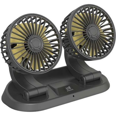Dual-head fan, 360° rotation, 2 speeds, 12V/24V/USB power supply, for car, truck, camper van (1/5)