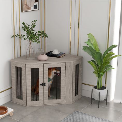 Gabbia per cani 104x55x63 cm in compensato color noce con cuscino - MEUBLIV (1/5)