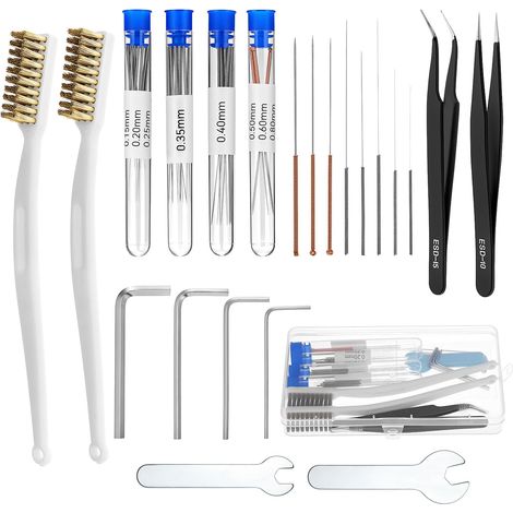 48 Pcs 3D Printer Nozzle Cleaning Needles Kit 0.15-0.8mm Needles Brass Wire Brush Wrench Tweezers