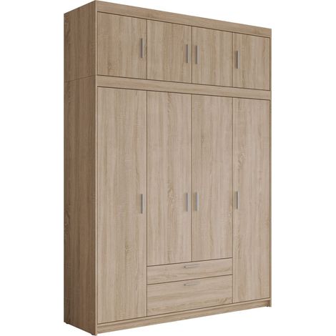 Armario Novduni 106, Roble Sonoma, 246x176x53cm, Puertas de armario: Con bisagras, Número de estantes: 8