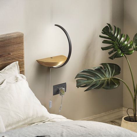 ROSEG APPLIQUE NERA A LED 3000K - 9,5W - 960 lm IN METALLO E LEGNO TOUCH DIMMER ORIENTABILE (1/5)
