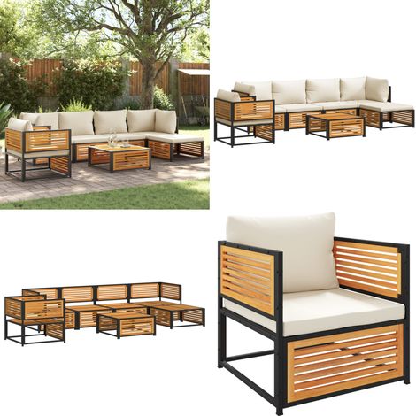 Salon de jardin avec coussins 7 pcs bois massif d'acacia - Ensemble Salon De Jardin - Meuble De Jardin - Jardin Exterieur - Mobilier Acacia - Chaise Longue - Home & Living (1/5)