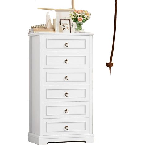 Commode, 6 tiroirs spacieux, finition en bois au design élégant, BLANC (1/5)