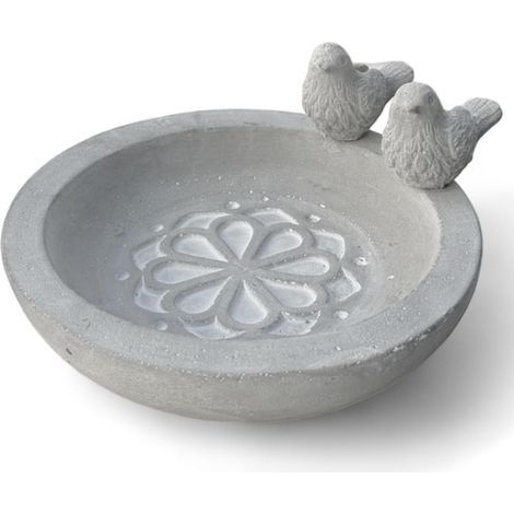 Vogeltränke aus Zement, frostbeständig, mit Blumen- und Vogelmotiv, zur Dekoration des Gartens (1/5)
