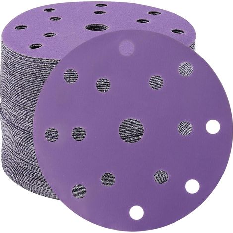 Schleifscheiben, 150 mm Körnung 400, Schleifpapier, Schleifscheiben, 50 Stück, 15 Löcher, Schleifscheiben für Exzenterschleifer (lila) (1/5)
