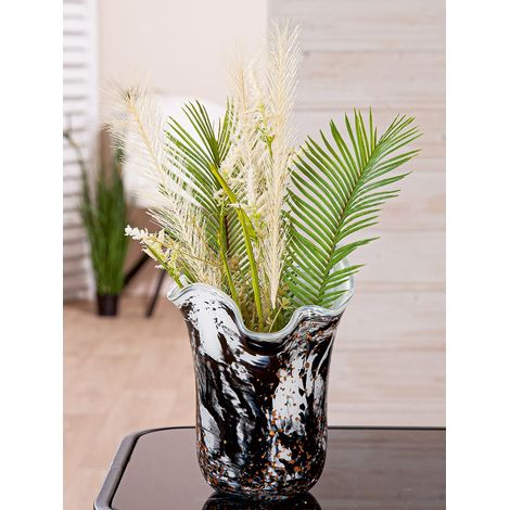 Vase en Verre Noir et Blanc Ø 17 cm Hauteur 21,5 cm Décoration d'intérieur Idée Cadeau Salon (1/4)