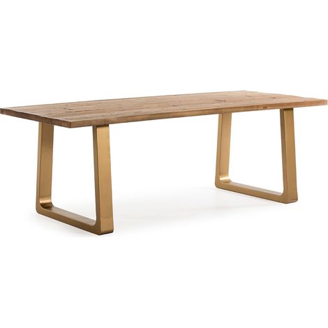 Table à manger bois massif clair et pieds métal doré 220cm (1/3)