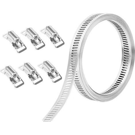 Collier de serrage en acier inoxydable 304 de 3 mètres avec 8 pièces de fixation réglable pour tuyaux gaz eau voitures machines à laver et jardin (1/3)