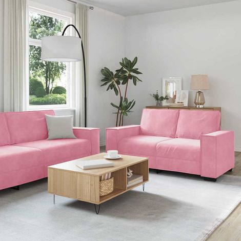 vidaXL Ensemble canapé 2 pcs avec coussins velours rose (1/5)