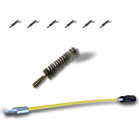 Ecouvillon INOX Condenseur Lot de 6 avec 1 tringle flexible 48 cm Ø 20 mm Raccord laiton taraudé M6 femelle Torsade en acier galvanisé Brosse nettoyage Kibros 4TCI20Tx6