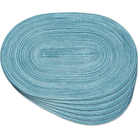 Lot de 6 sets de table ovales tressés de 30,5 x 45,7 cm pour tables de salle à manger, tissés naturels, résistants à la chaleur (ovale bleu argenté)'Ovale Bleu Argenté L'Ovale Bleu Argenté'L (1/5)
