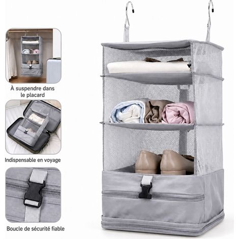 Sac Rangement Suspendu Voyage 30 x 30 x 65,5 cm Polyester Gris pour Vêtements (1/5)