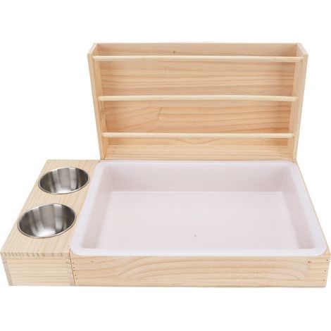 GARRYFIZH Mangeoire à foin 3 en 1 pour lapins avec bac à litière et 2 gamelles. Râtelier à herbe pour cochons d'Inde.
