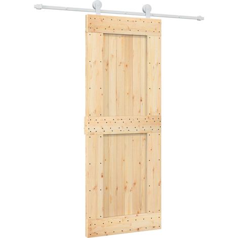 Sliding Door Natural and White 80 x 210 cm Solid Pine Wood vidaXL (1/5)