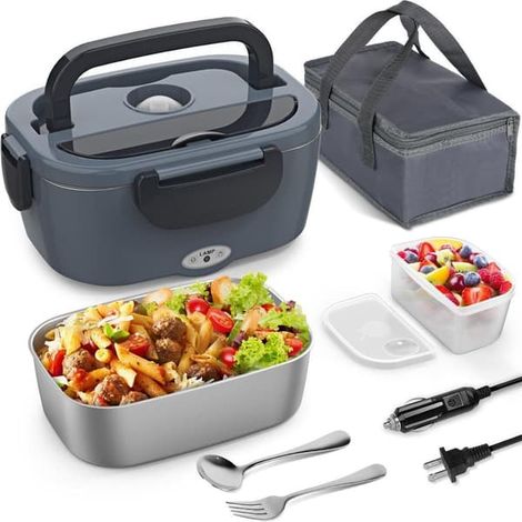BelleRise - Boîte à lunch électrique en acier inoxydable 1,5 L, 12/24 V / 110/220 V, pour voiture, camion ou bureau, 80 W, grise (1/5)