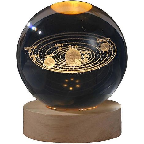 Veilleuse boule de cristal lumineuse 3D Galaxie Système solaire Socle en bois Décoration (1/5)