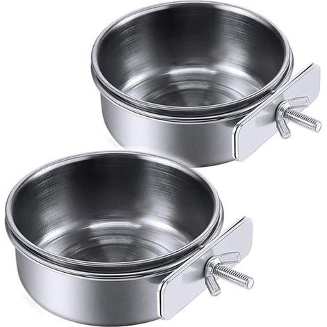 Mangeoire à oiseaux en acier inoxydable - Idéale pour les perroquets - Lot de 2 (1/3)