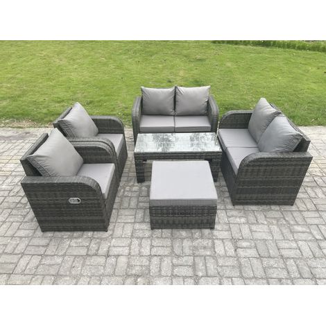 Fimous Salon de jardin avec Table basse rectangulaire Grand tabouret 7 places Ensemble de canapés en rotin (1/5)