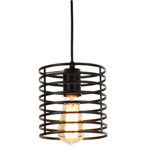 Éclairage Industriel Flodoor Plafonnier Fer Art Métal Loft Cage Lampe Suspendue, Abat-Jour Encastré Rétro, 240V 1.5m / 4.92ft Fil Réglable pour Cuisine Bar Salon [Classe énergétique A++] - RW (1/4)