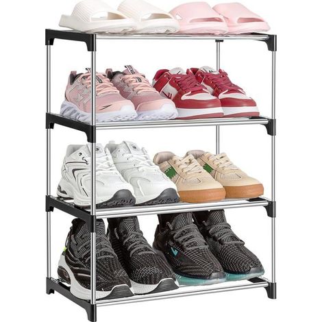 Étagère à chaussures à 4 niveaux, support à chaussures en tube d'acier épais pour 8 paires, étagère à chaussures robuste et durable. (1/5)