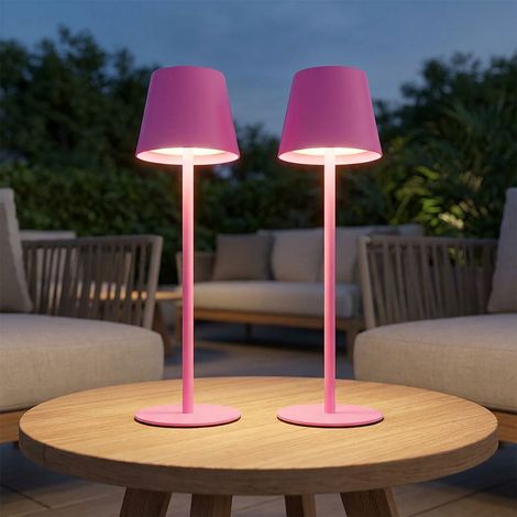 Außenleuchte Tischlampe Akku Tischleuchte Touchdimmer Flaschenaufsatz CCT, pink, USB-C, LED 3W 200Lm warm-kaltweiß, DxH 11,5x36 cm, 2er Set