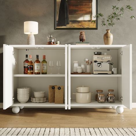 Aparador blanco 120x35x71 cm de madera, con almacenaje para comedor o salón (1/5)