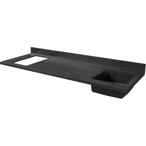 Cuisibane – Plan de travail monobloc en quartz 180 cm – Couleur Nero – Évier à droite – Résistant jusqu'à 140°C – Bonde et siphon inclus (1/9)
