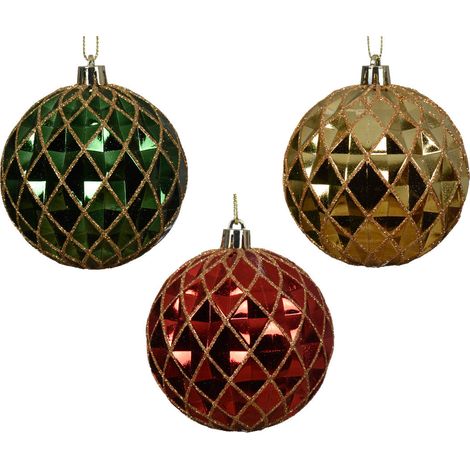 pallina di natale Lucida con Glitter Rosso/Verde/Oro modello assortito 8cm