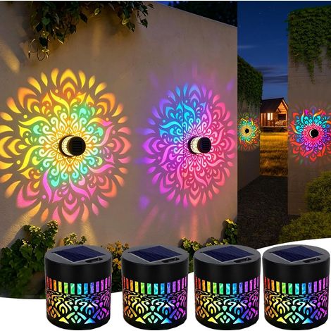 Applique Murale Exterieur Solaire, Dégradé de 7 Couleurs Mandala Fleur de Lumiere Solaire Murale Métal LED Etanche Lampion Mural pour a Poser Terrasse Exterieur Jardin Lanterne Lampadaire (1/5)