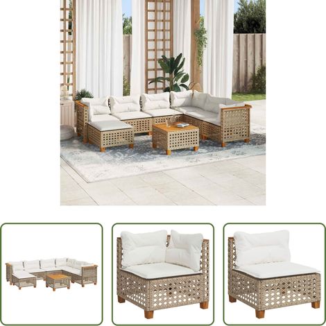 vidaXL Gartensessel - 8-tlg. Garten-Sofagarnitur mit Kissen Beige Poly Rattan (1/5)
