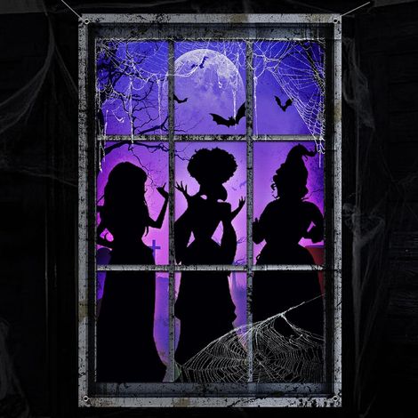 Große Halloween-Fensterdekoration mit Witches Gone Wild-Thema, wiederverwendbare gruselige Banner für Fenster, Wände und Türen, geeignet für Partys, Spukhaus-Dekorationen im Innen- und Außenbereich, 7 (1/5)