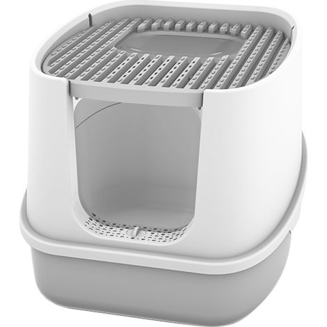 Grand bac à litière pour chat entièrement fermé, entrée avant, sortie supérieure, toilettes avec couvercle et pelle (1/5)
