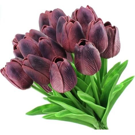 12 bouquet di tulipani artificiali, effetto realistico, perfetti per decorare matrimoni, feste, casa, giardino e ufficio (viola scuro).