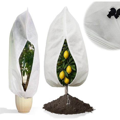 2Pcs Housses Protection Hivernage Plante avec Cordon Serrage et Zipper, 80x120cm Voile Hivernage Plantes Exterieur Réutilisable, Bache Protection Anti-Gelées pour Olivier, Palmier, Citronnier Arbre (1/5)