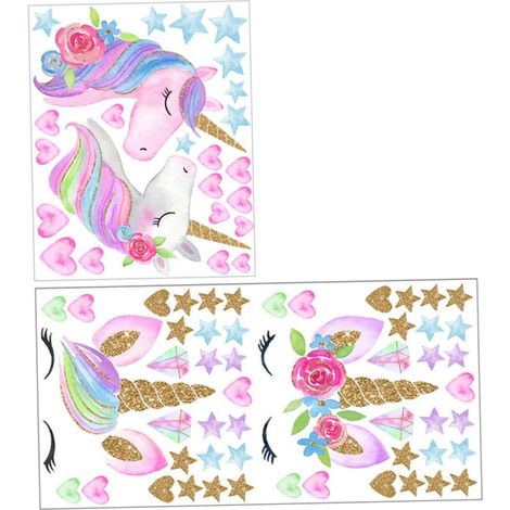 2pièces Autocollants Muraux Licornes Lot De Stickers Adhésifs Décoratifs Pour Chambre Garçon Fille Maison Fenêtre Porte (1/5)