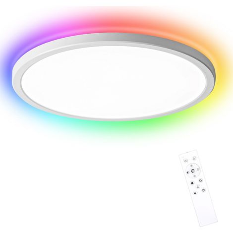 Plafonnier LED Dimmable Télécommande, 24W RGB Rond luminaire plafonnier, 2400LM éclairage de plafond,3000K-6500K Lampe Plafond Moderne Pour Salle de bain,Salon,Chambre,Etanche IP44,Ø30CM (1/5)