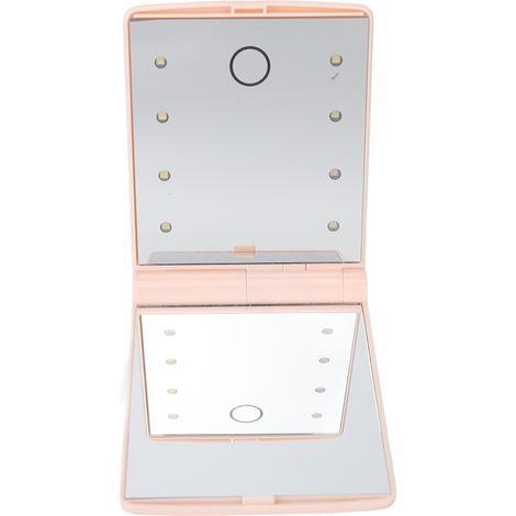 Miroir de maquillage lumineux LED double face portable pliable tactile rose pour beauté quotidienne (1/5)
