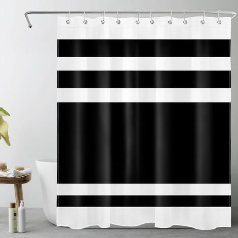 Noir et Blanc rayé Rideaux de Douche 150x200cm(LxH) Abstrait géométrique Rideaux de Bain avec Crochets, Classique Extra Longue Imperméable Polyester Anti Moule Salle de Bain Décor (1/5)