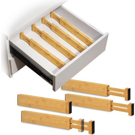 Separatori Per Cassetti In Bamboo Regolabili Con Molla - Set 4 Pezzi