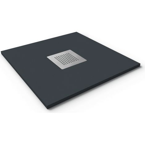Mineralguss-Duschwanne extra flach SLATE Schieferoptik Anthrazit 90x70 cm Ablaufschutz in Chrom