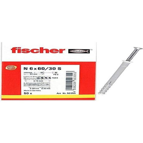 Cheville à frapper N 6 x 60/30 S à collerette fraisée et clou en acier électrozingué/Boîte de 50 (1/5)