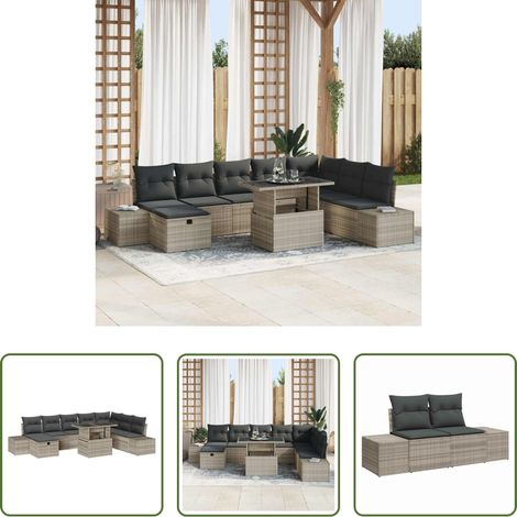 vidaXL Canapé poly rotin - Ensemble de canapé de jardin 11 pcs Gris clair Poly rotin (1/5)