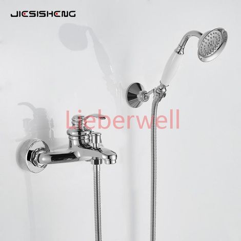 Ensemble de douche simple en laiton Antique, sans pulvérisation aérienne, pomme de douche à main, robinet de baignoire mural pour la maison (1/5)