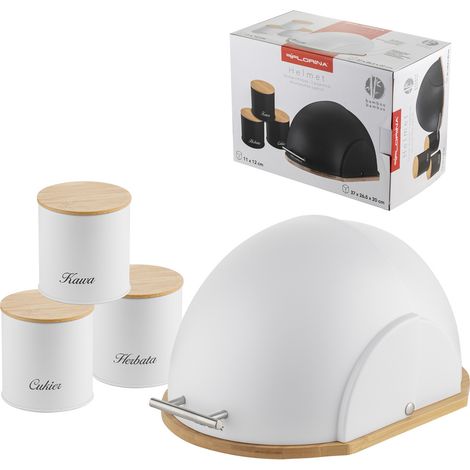 Ensemble de cuisine : boîte à pain et 3 récipients pour aliments en vrac, Florina Helmet, blanc