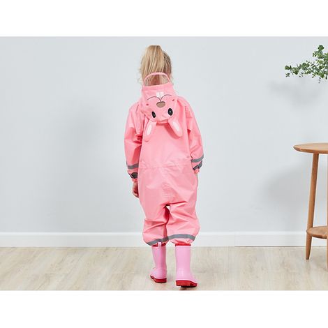 Atmungsaktiver und wasserdichter Regenmantel für Kinder, geeignet für Jungen und Mädchen, ideal für Schüler. Regenkombi mit Kapuze, hoher Sichtbarkeit und reflektierenden Details. (1/2)