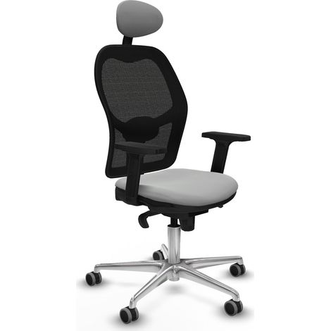 Jorquera sincro malla negra similpiel gris claro brazos 2D base aluminio cabecero fijo ruedas 65mm engomada (1/5)