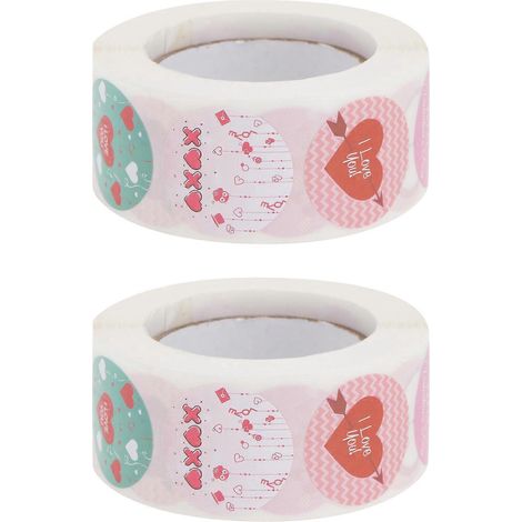 2 rouleaux d'autocollants décoratifs « Je t'aime » pour la Saint-Valentin, bouquets cadeaux-7.5x7.5cm-Colorful (1/3)