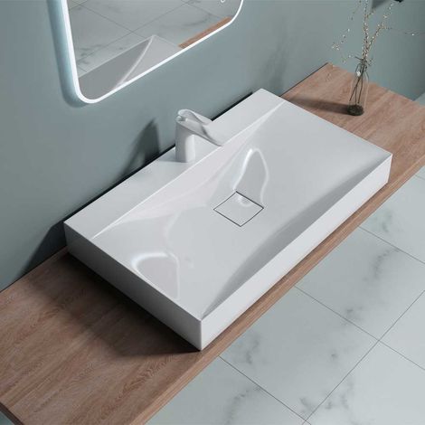 Bathroom Cloakroom 800 x 480mm Stone Resin Bathroom Basin - Wall Hung Or Countertop Mount Bathroom Sink - Concealed Waste - Durovin Bathrooms