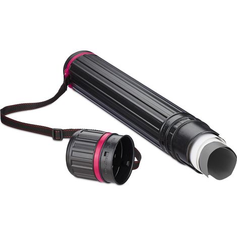2 rollos para póster, hasta tamaño A0, transporte de pósteres y dibujos, extensible 64-107 cm, negro/rosa (1/5)